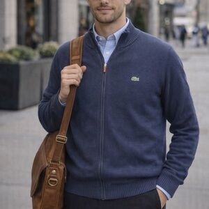 Lacoste Navy Blue Zip up Sweater (size 4 / medium)‎ Y2K 2000s preppy